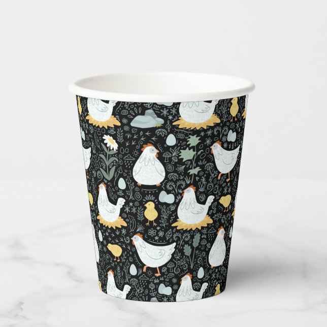 Chickens Dreaming in the Coop in Black Paper Cups (Front)
