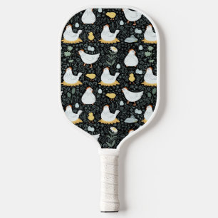 Chickens Dreaming in the Coop in Black Pickleball Paddle