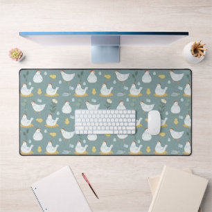 Chickens Dreaming in the Coop in Teal Desk Mat