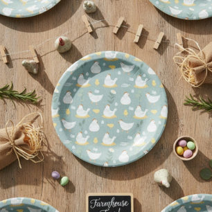 Chickens Dreaming in the Coop in Teal  Paper Plate