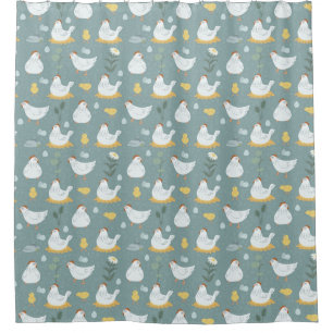 Chickens Dreaming in the Coop in Teal  Shower Curtain