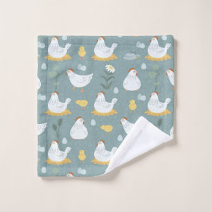 Chickens Dreaming in the Coop in Teal Wash Cloth