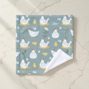 Chickens Dreaming in the Coop in Teal Wash Cloth