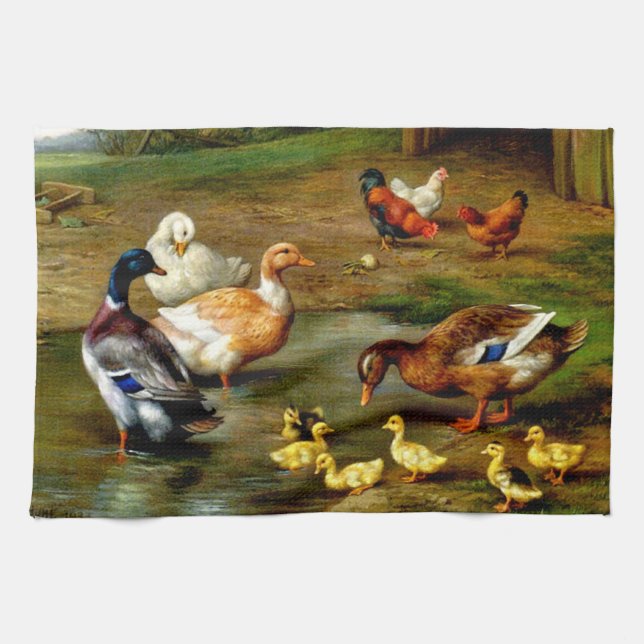 Chickens, Ducks And Ducklings At The Farm Tea Towel (Horizontal)
