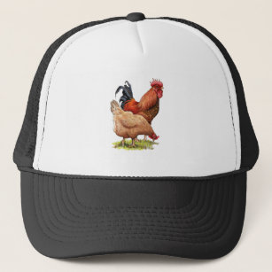 Chickens: Hen and Rooster Colour Pencil Drawing Trucker Hat