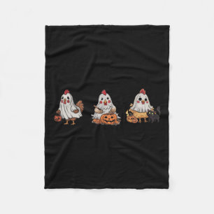 Chickens In Ghost Costume Pumpkin Black Cat Hallow Fleece Blanket