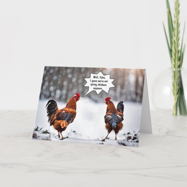 Chickens In Snow Birthday Humour Card (Front)