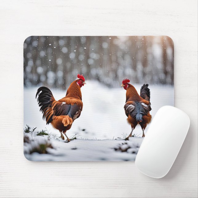 Chickens In Snow Mouse Mat (With Mouse)