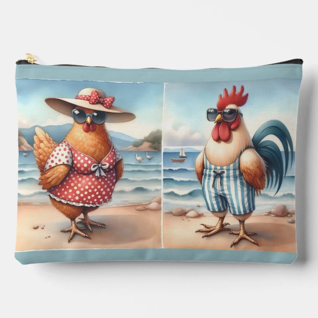 Chickens in Swimsuits at the Seaside Accessory Pouch (Front)