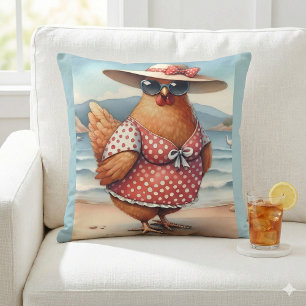 Chickens in Swimsuits at the Seaside Cushion