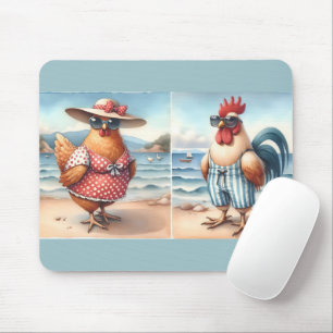Chickens in Swimsuits at the Seaside Mouse Mat