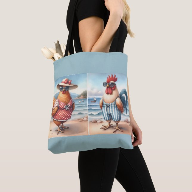 Chickens in Swimsuits at the Seaside Tote Bag (Close Up)
