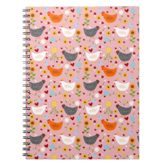 Chickens in the Flower Garden Pink Notebook