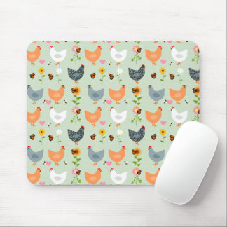 Chickens in the Flowers Green Mouse Pad