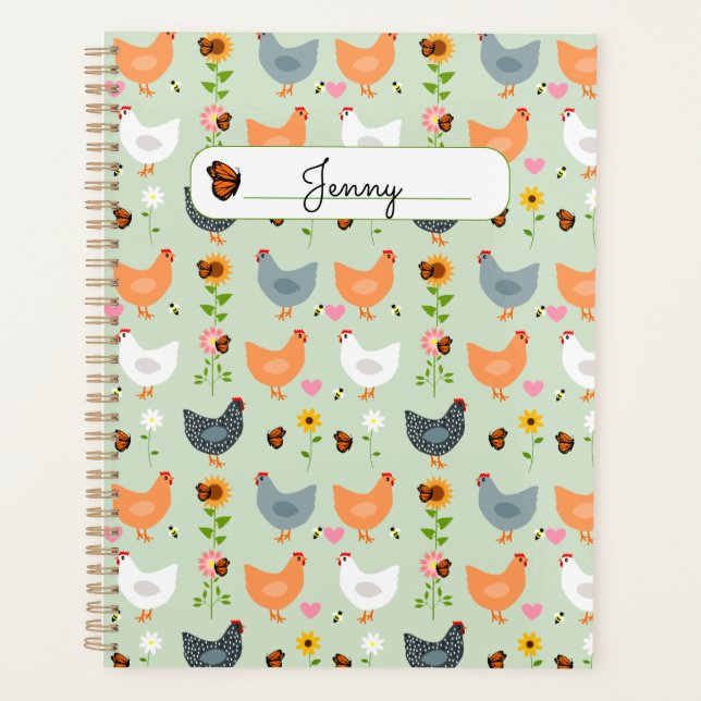Chickens in the Flowers Personalised Planner  (Front)