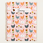 Chickens in the Flowers Pink Personalised Planner<br><div class="desc">Show off your love for your chickens with this beautiful light pink personalised chicken Planner! Customise it with your own name! The pattern includes Buff Orpington,  Barred Rock,  Sapphire Gem,  and Leghorn hens,  among daisies,  dahlias,  and sunflowers. This would make a great gift for a chicken lover or gardener!</div>