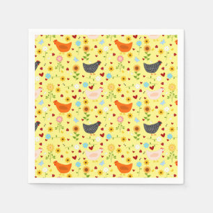 Chickens in the Garden with Flowers and Bugs Napkin