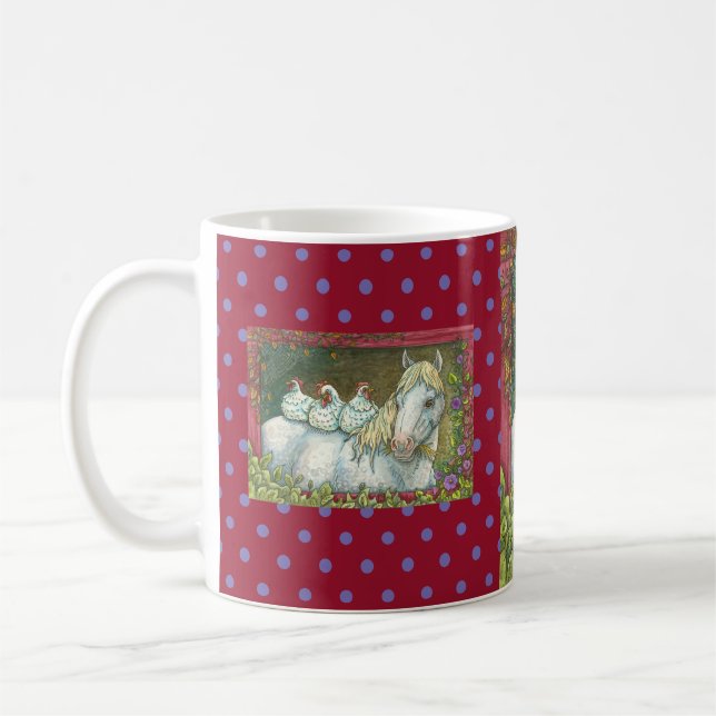 CHICKENS IN THE STABLE, HORSE & HENS MUG (Left)