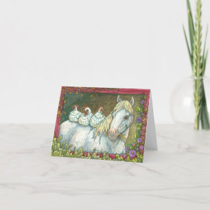CHICKENS IN THE STABLE, HORSE NOTE CARD Blank