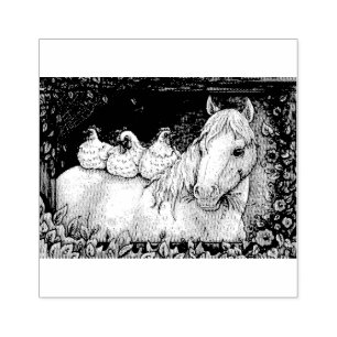 CHICKENS IN THE STABLE, HORSE RUBBER STAMP