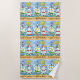 CHICKENS OF THE SEA, FUNNY CARTOON BEACH TOWEL