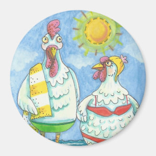 CHICKENS OF THE SEA, FUNNY CARTOON MAGNET Round