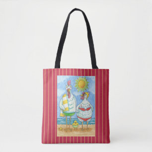 CHICKENS OF THE SEA, FUNNY CARTOON TOTE BAG Red