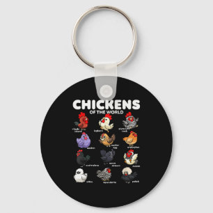 Chickens Of The World Funny Cartoon Chicken Breeds Key Ring