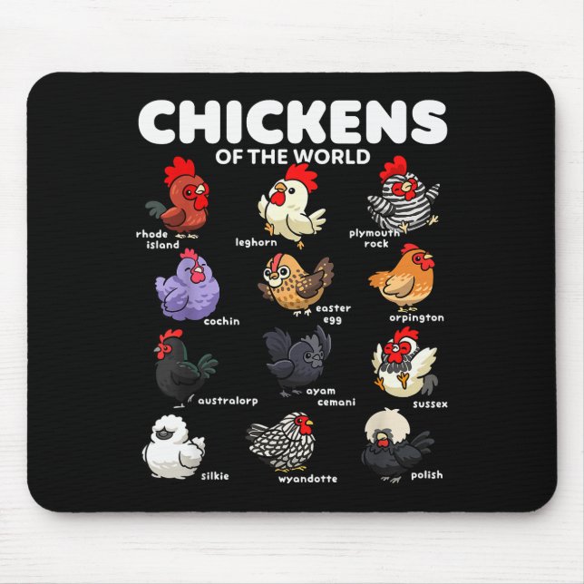 Chickens Of The World Funny Cartoon Chicken Breeds Mouse Mat (Front)