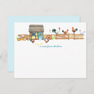 Chickens on a Fence Fancy Chicken Coop Note Card