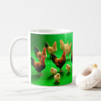 Chickens on a Green Background  Coffee Mug