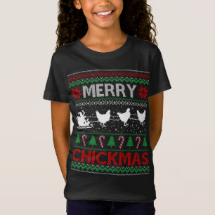 Chickens Ride Santa Sleigh Farmers Ugly Christmas T-Shirt
