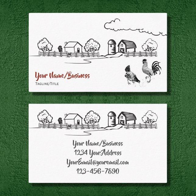 Chickens Rooster and Hen Charming Country Farm Business Card (Creator Uploaded)