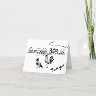 Chickens Rooster and Hen Charming Country Farm Thank You Card