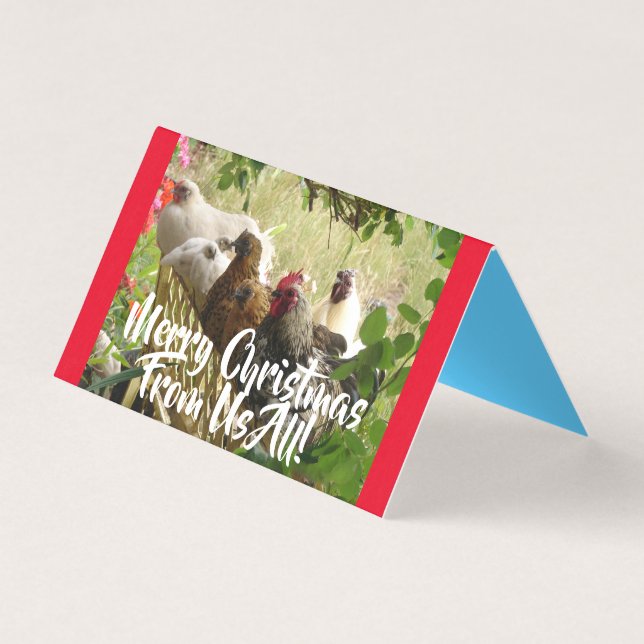 Chickens Roosters Merry From Us Christmas Card set (Front)