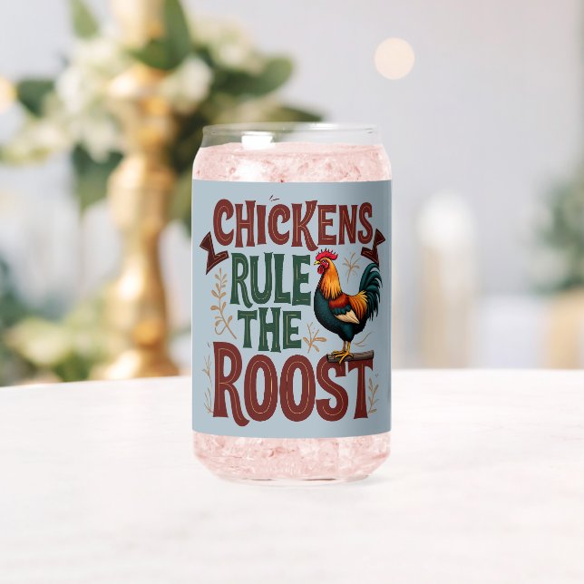 Chickens Rule the Roost Rustic Farm Illustration Can Glass (Insitu (Wedding))