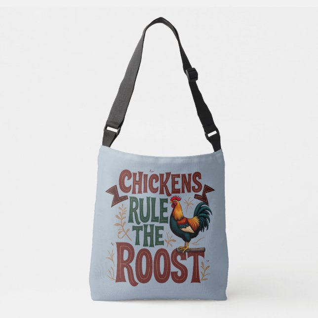 Chickens Rule the Roost Rustic Farm Illustration Crossbody Bag (Front)