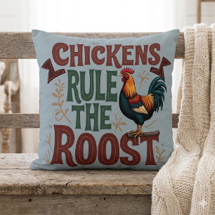 Chickens Rule the Roost Rustic Farm Illustration Cushion