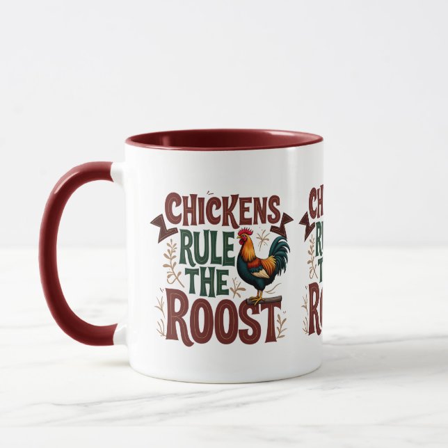 Chickens Rule the Roost Rustic Farm Illustration Mug (Left)
