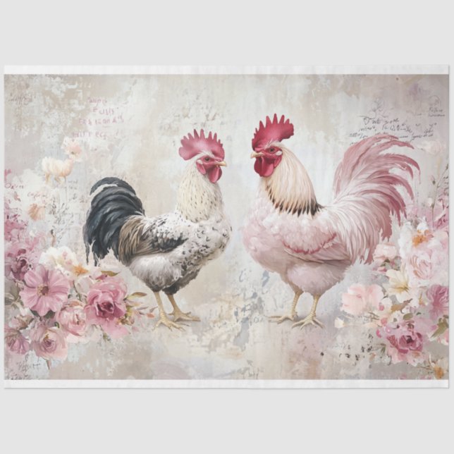 Chickens Shabby Chic Pink Decoupage Tissue Paper (Front)