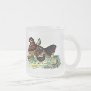 Chickens Vintage Animal Frosted Glass Coffee Mug
