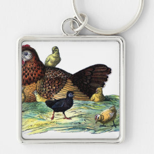 Chickens Vintage Animal Key Ring