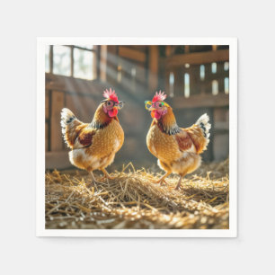 Chickens Wearing Eyeglasses In a Sunny Barn Napkin