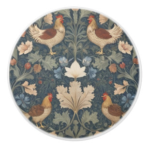Chickens William Morris style Vintage Chicken Ceramic Knob