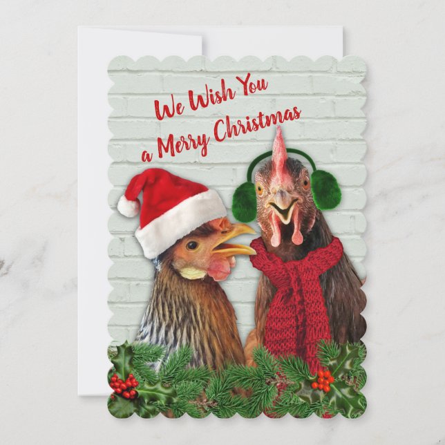 Chickens Wish You A Merry Christmas Holiday Card (Front)