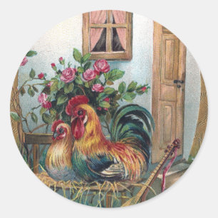 Chickens With Lute and Egg House Classic Round Sticker