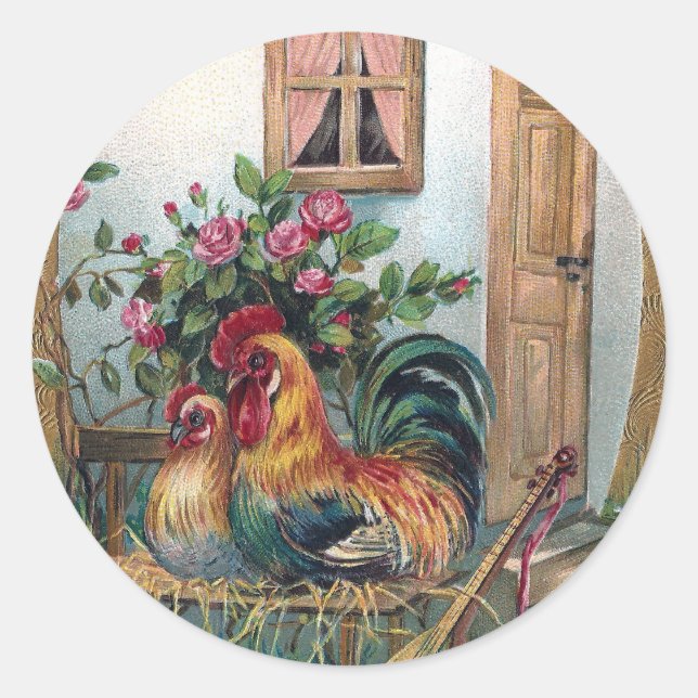 Chickens With Lute and Egg House Classic Round Sticker (Front)