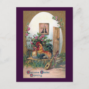 Chickens With Lute and Egg House Postcard