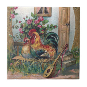 Chickens With Lute and Egg House Tile