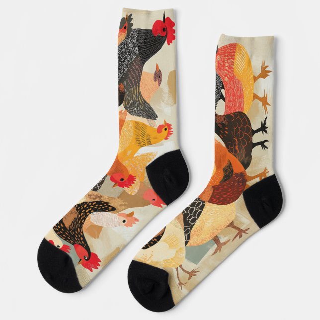Chickens with varied feather patterns and colours socks (Left)